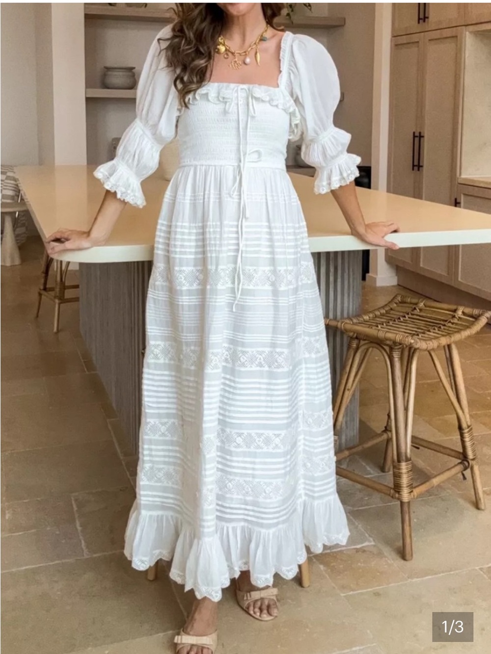 Doen White Lace-Trim Maxi Dress